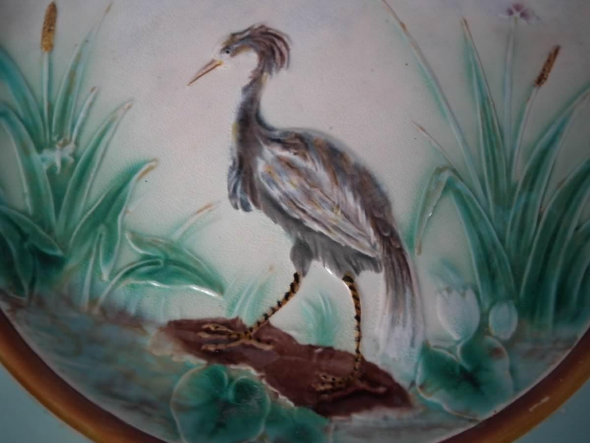 English Wedgwood Majolica Heron Plate