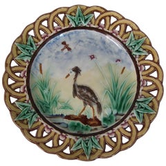 Wedgwood Majolica Heron Plate with Pierced Rim