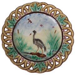 Wedgwood Majolica Heron Plate with Pierced Rim