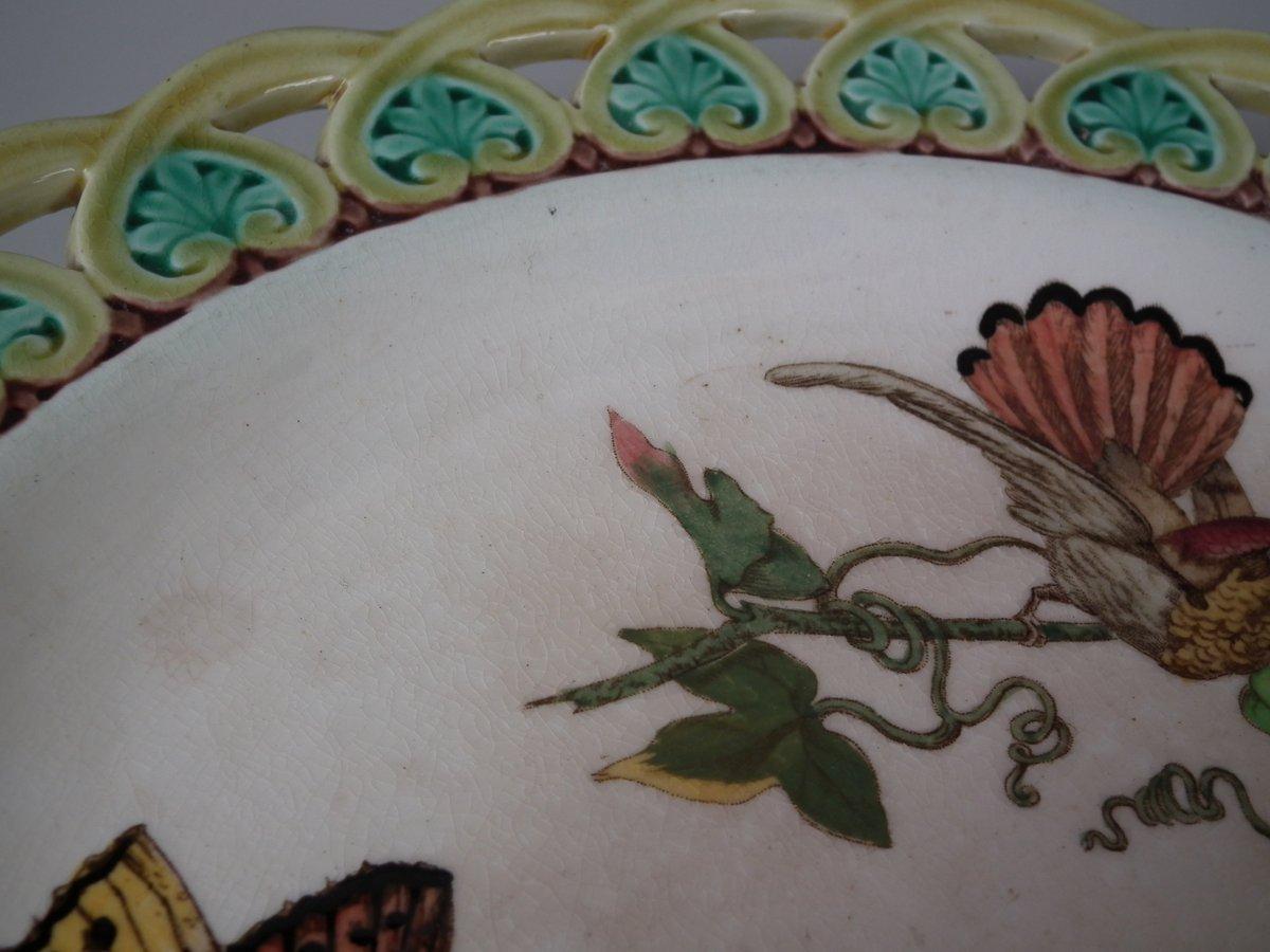 Glazed Wedgwood Majolica Hummingbird and Butterfly Plate