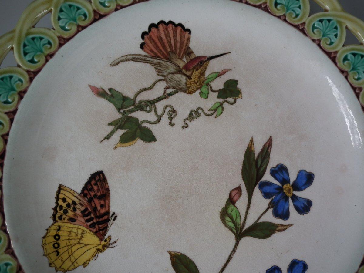 Late 19th Century Wedgwood Majolica Hummingbird and Butterfly Plate