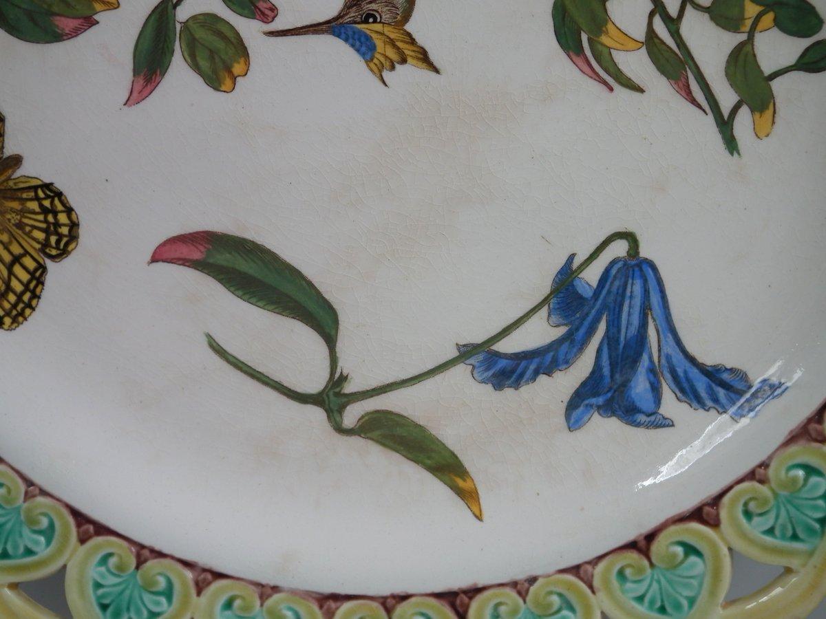 English Wedgwood Majolica Hummingbird and Butterfly Plate