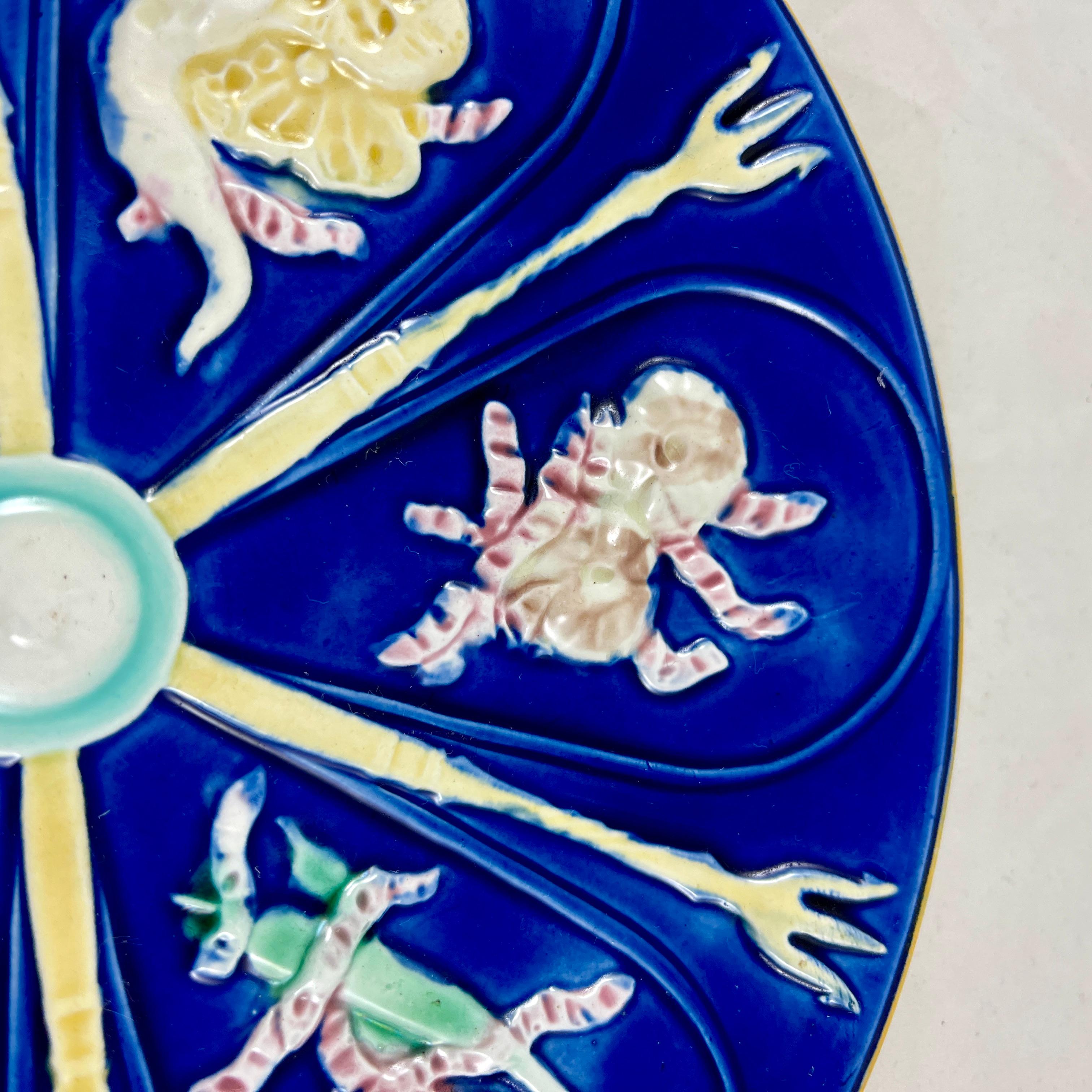 19th Century Wedgwood Majolica Japonisme Cobalt Blue Pickle and Fork Plate, Dated 1879 For Sale