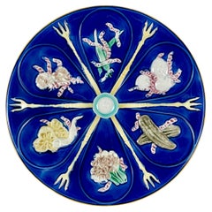 Wedgwood Majolica Japonisme Cobalt Blue Pickle and Fork Plate, Dated 1879