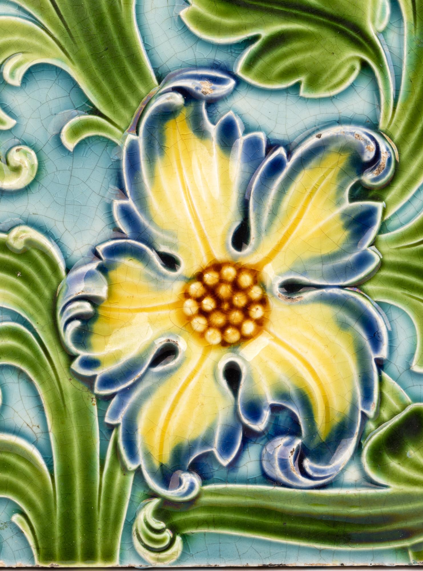 Wedgwood Majolica Large Floral Design Stoneware Tile 3