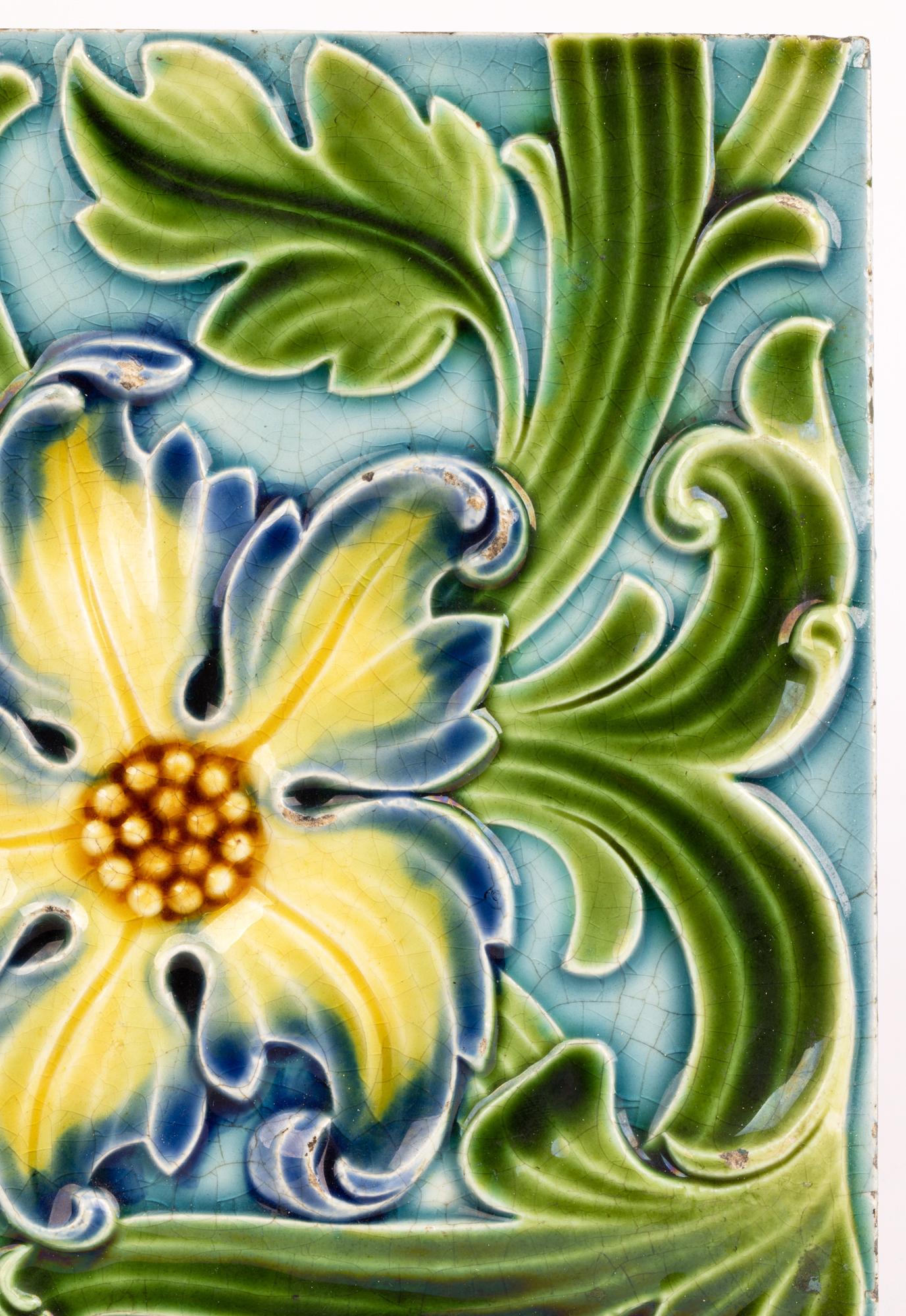 Wedgwood Majolica Large Floral Design Stoneware Tile 4