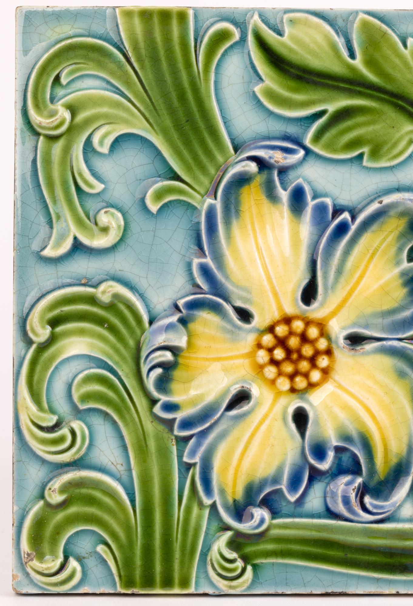 Wedgwood Majolica Large Floral Design Stoneware Tile 5