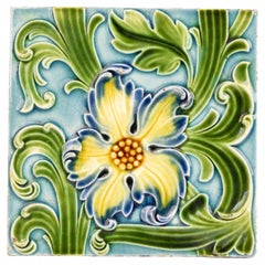 Wedgwood Majolica Large Floral Design Stoneware Tile