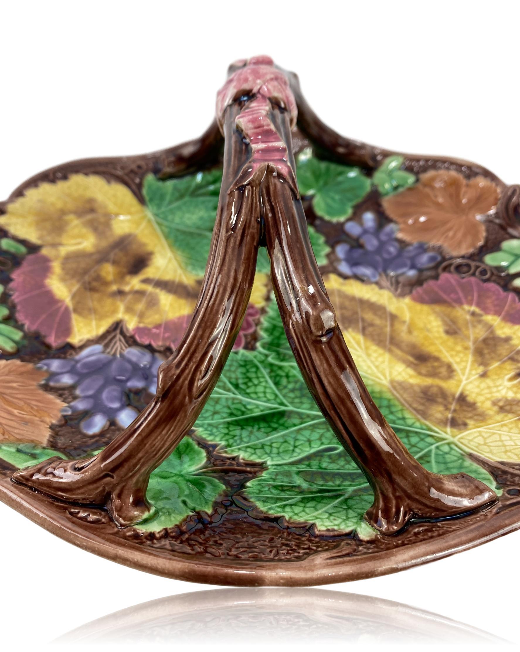 Late 19th Century Wedgwood Majolica Leaf and Vine Bread Basket, English, Dated 1874