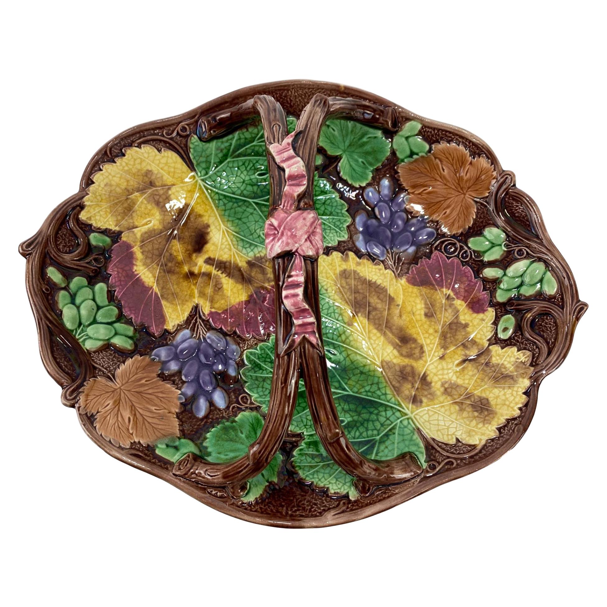Wedgwood Majolica Leaf and Vine Bread Basket, English, Dated 1874