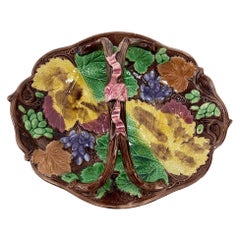 Antique Wedgwood Majolica Leaf and Vine Bread Basket, English, Dated 1874