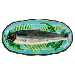 Wedgwood Majolica Monumental Aesthetic Movement Whole Salmon Platter, Dated 1877