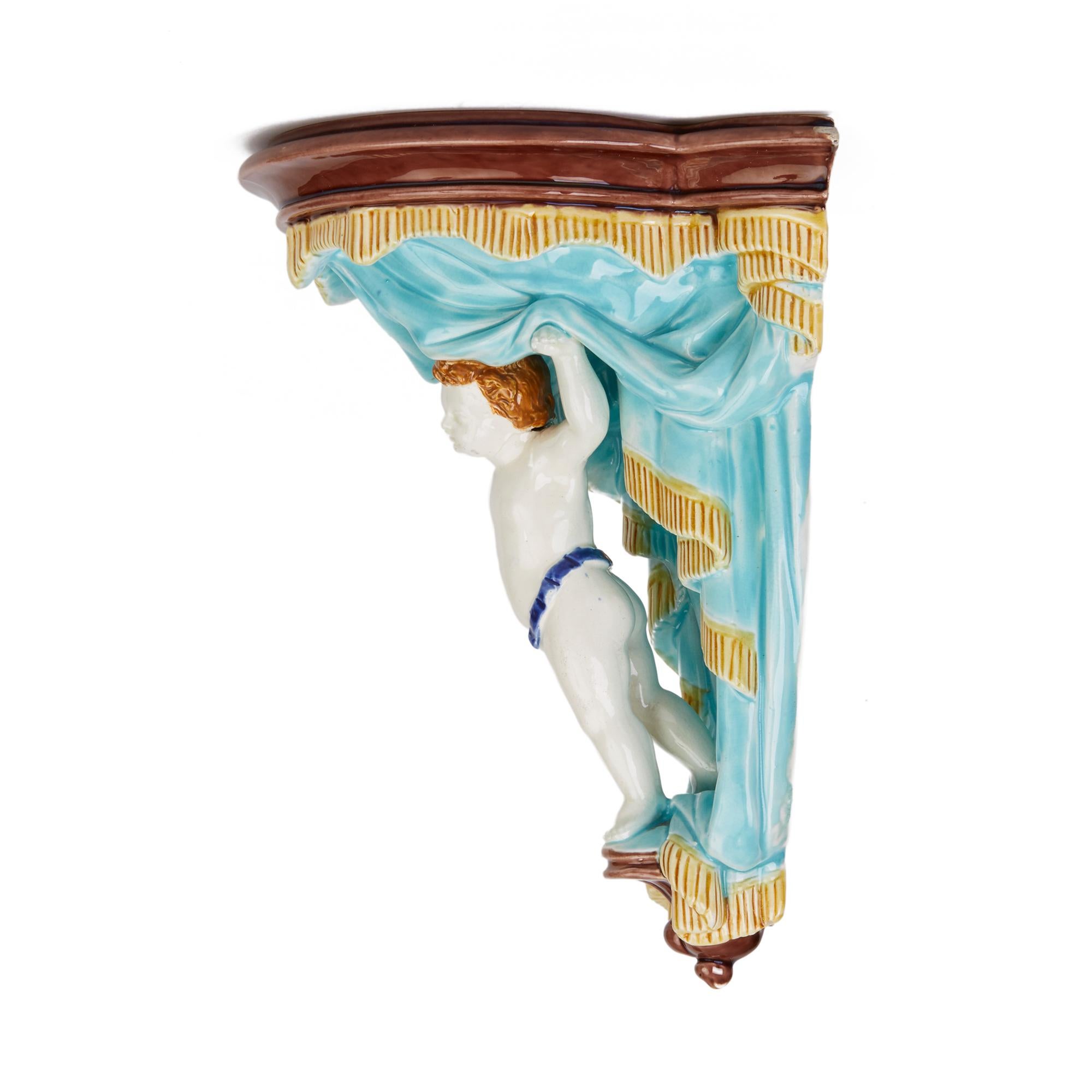 Wedgwood Majolica Pottery Figural Wall Bracket, 1872 In Good Condition In Bishop's Stortford, Hertfordshire