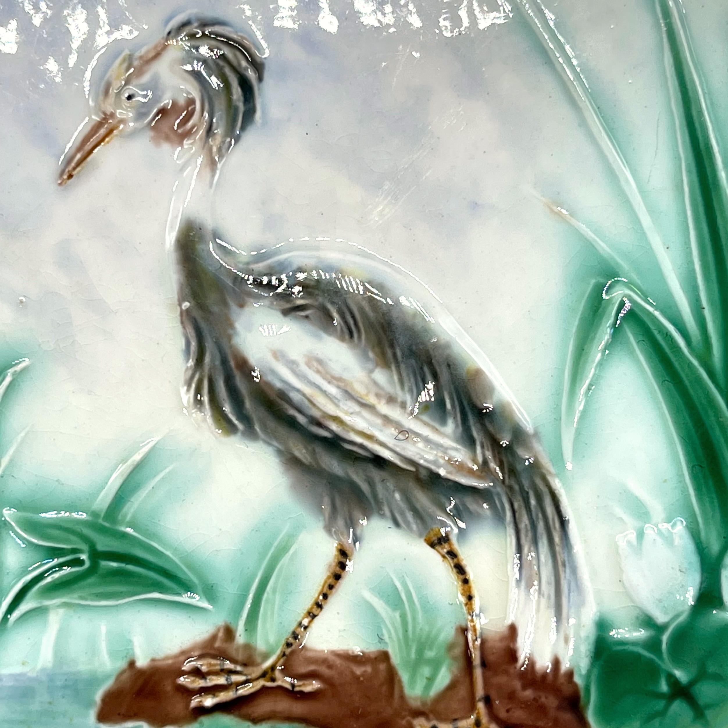 Wedgwood Majolica Stork and Dragonfly Reticulated Plate, English, Dated 1869 1