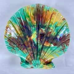 Wedgwood Majolica Tortoise Glazed Scallop-Shell Seafood Server, 1889