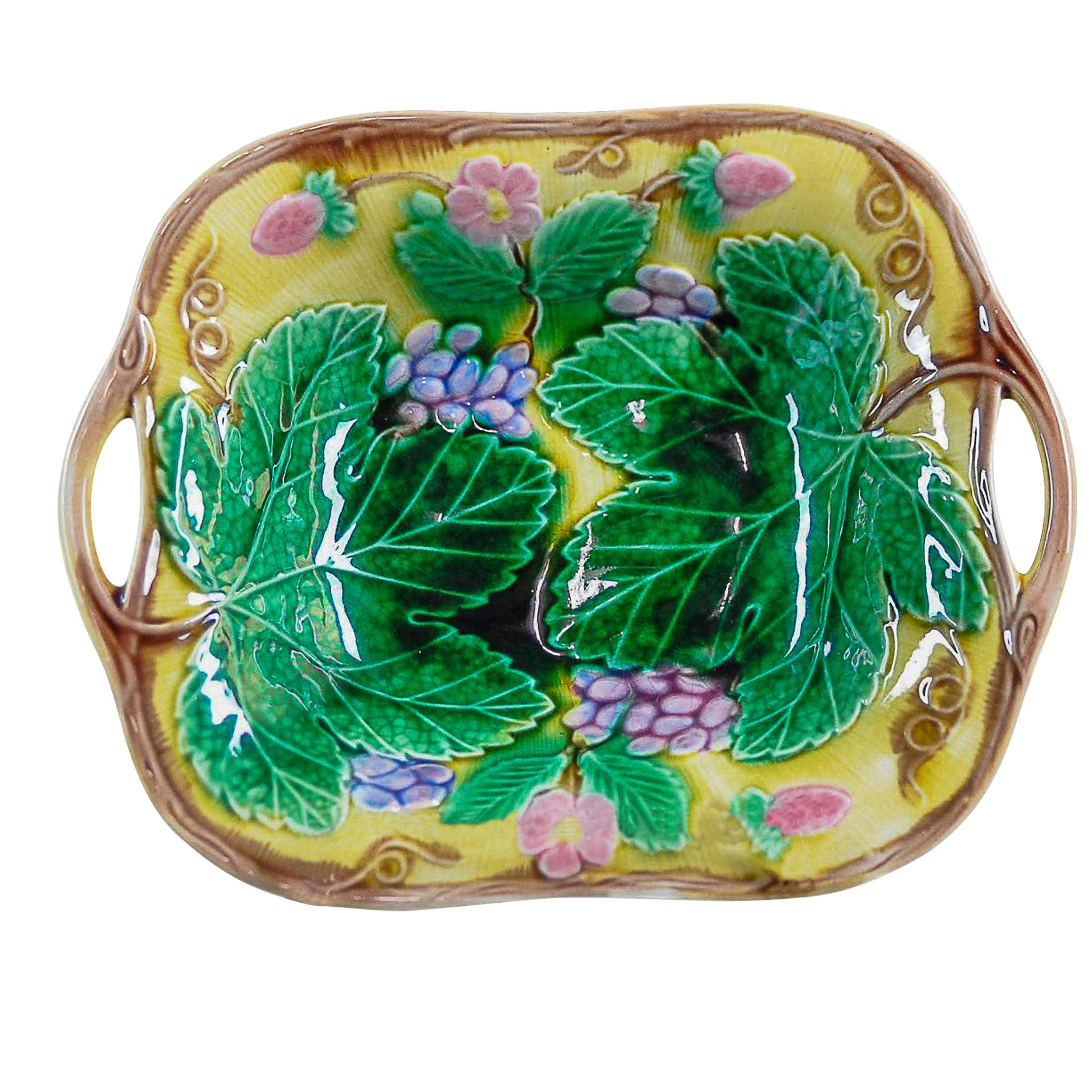 Wedgwood Majolica 'Vine & Strawberry' Dish, English, Dated 1940