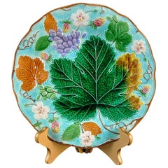 Antique Wedgwood Majolica 'Vine & Strawberry' Plate Dated 1878, English, Turquoise