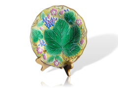 Wedgwood Majolica 'Vine & Strawberry' Plate, English, Dated 1929, Yellow Ground