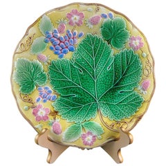 Wedgwood Majolica 'Vine & Strawberry' Plate, English, Dated 1929, Yellow Ground