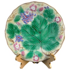 Wedgwood Majolica 'Vine & Strawberry' Plate, English, Dated 1929, Yellow Ground