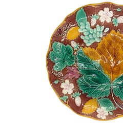 Wedgwood Majolica 'Vine & Strawberry' Plate on a Brown Ground, English, ca. 1896