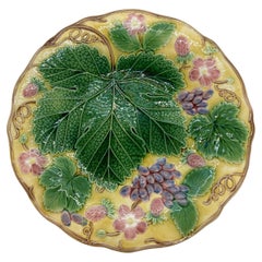 Used Wedgwood Majolica 'Vine & Strawberry' Plate on a Yellow Ground, English