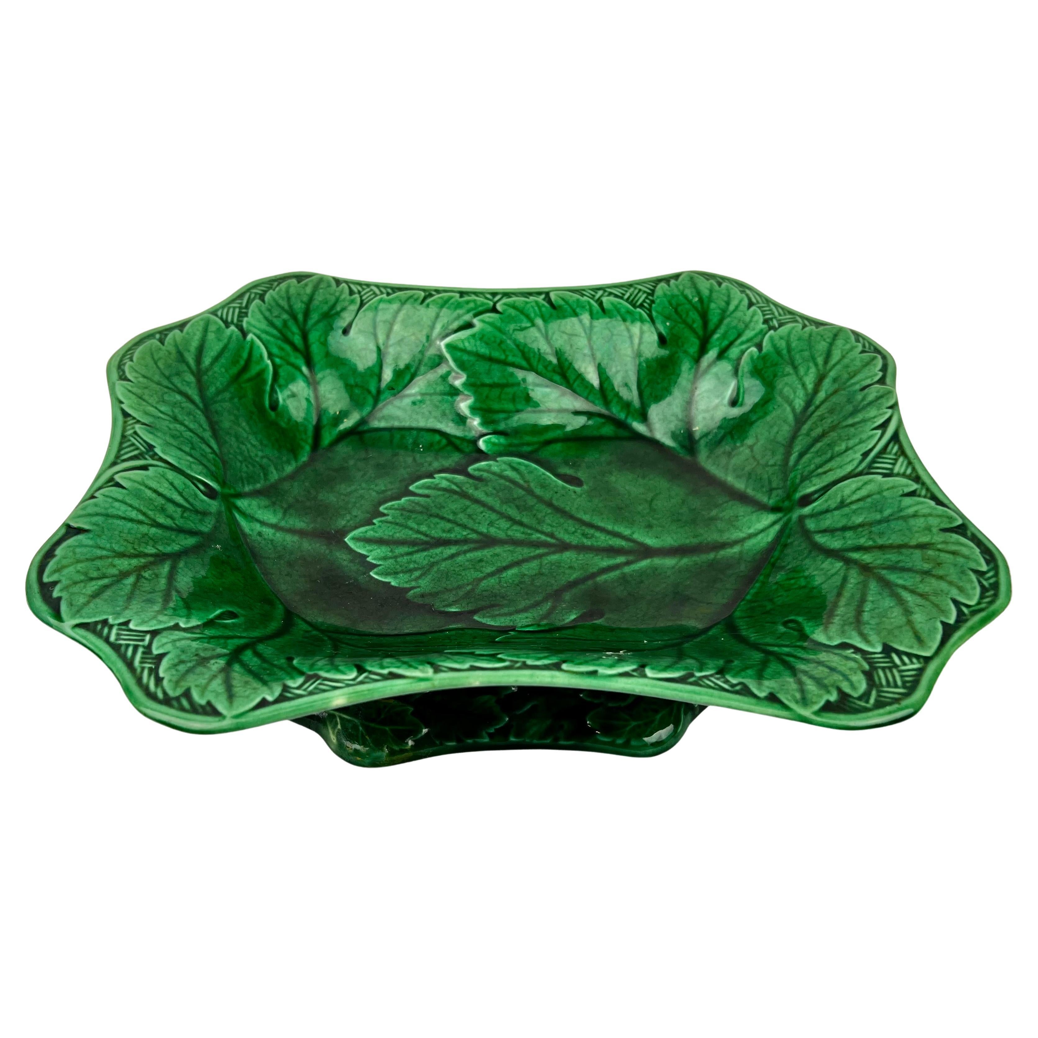 Wedgwood Majolica Ming Green Leaf Motif Footed Serving Dish  For Sale