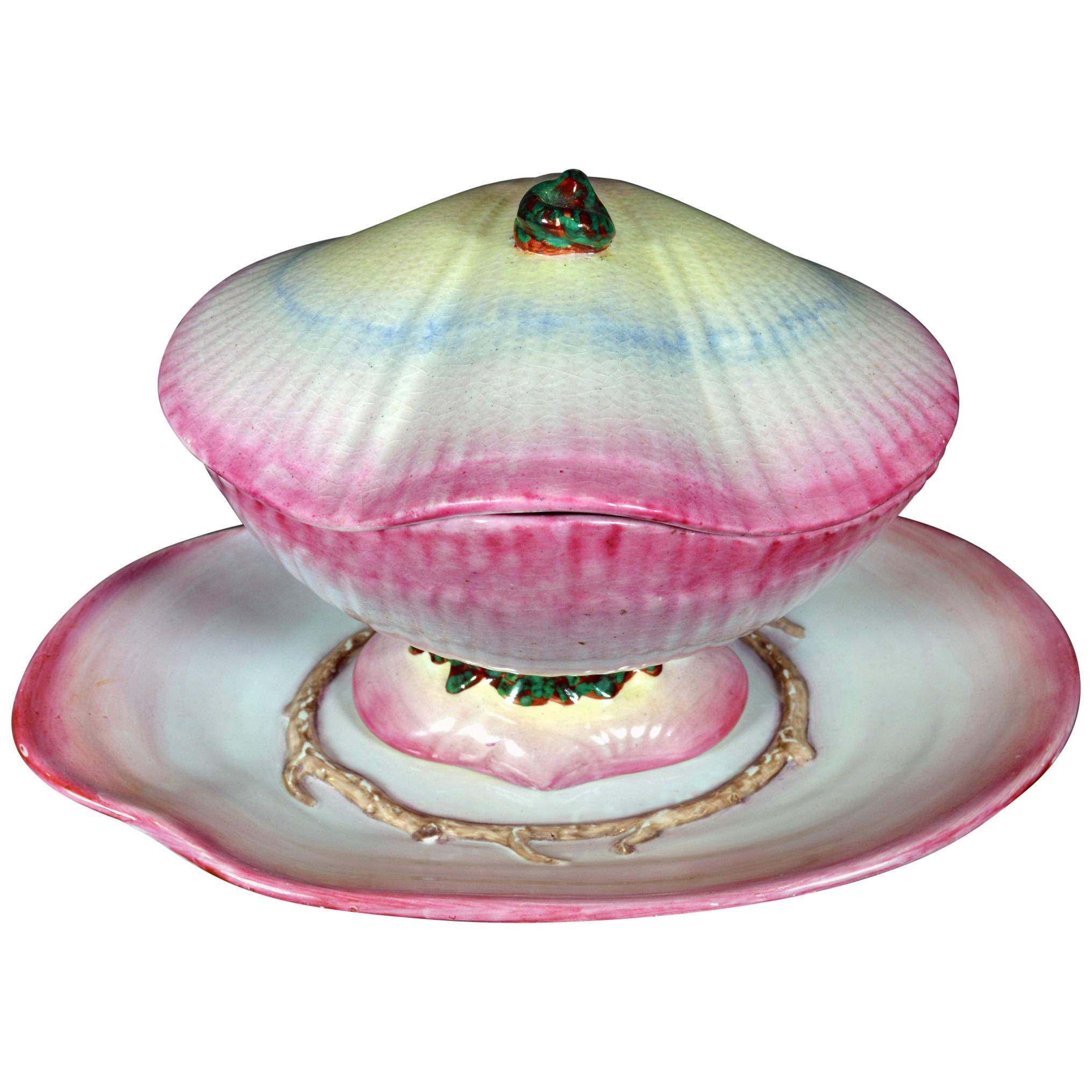 Wedgwood Nautilus Pearlware Sauce Tureen, Cover & Stand in the Form of a Shell