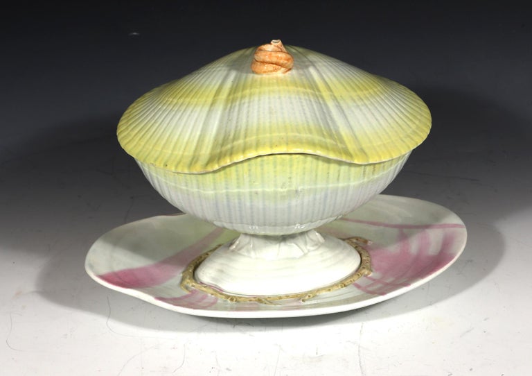 Pearlware Wedgwood Nautilus Sauce Tureen, Cover & Stand For Sale