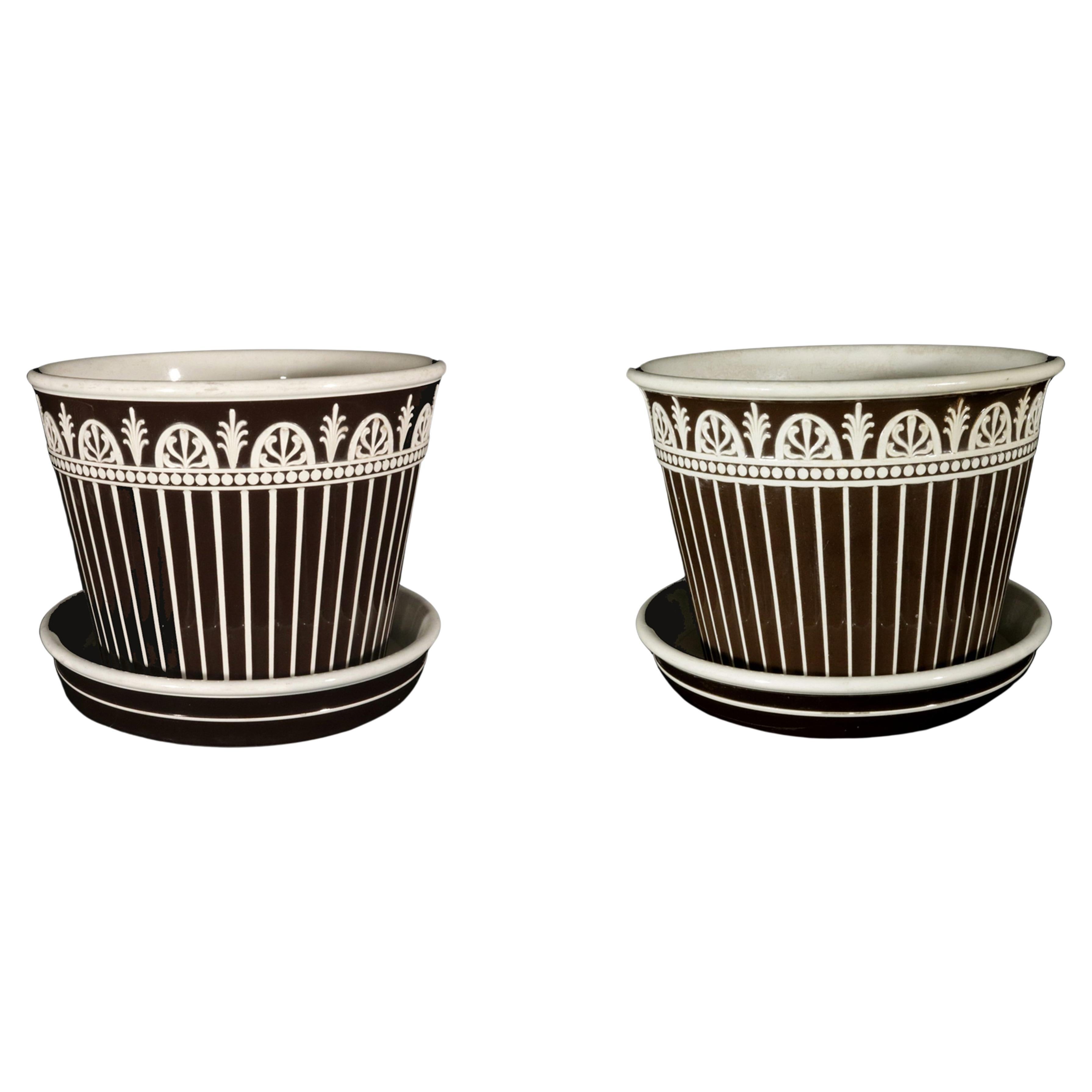 Wedgwood Neo-classical Large Cachepots and Stands, A Pair, Late 18th Century For Sale