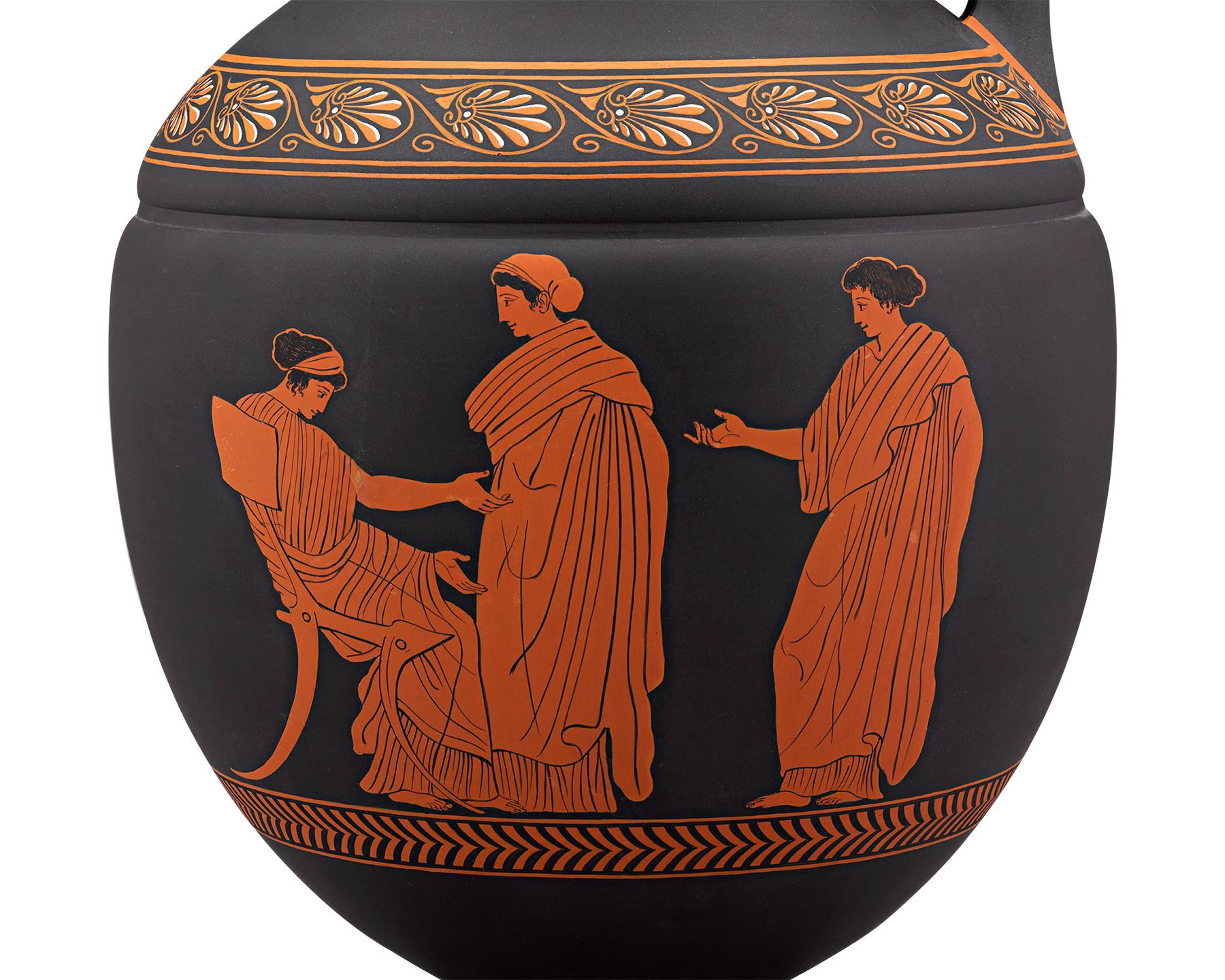 English Wedgwood Neoclassical Black Basalt Encaustic Enamel Amphora