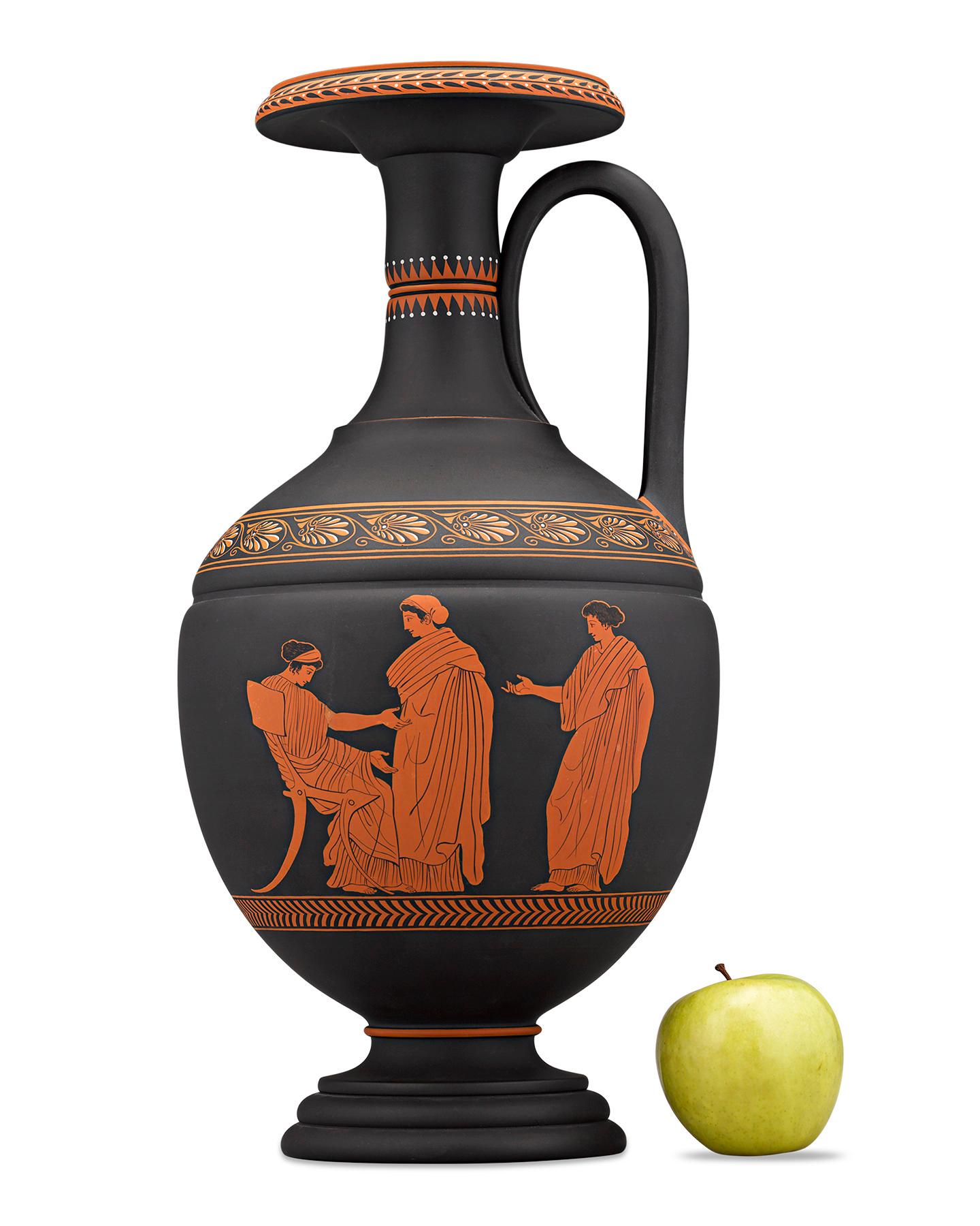 19th Century Wedgwood Neoclassical Black Basalt Encaustic Enamel Amphora