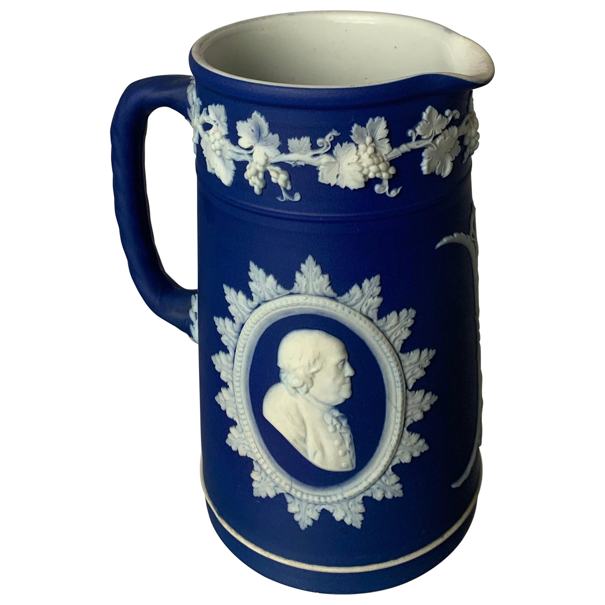 Wedgwood Founding Fathers Dark Blue Jasperware Pitcher