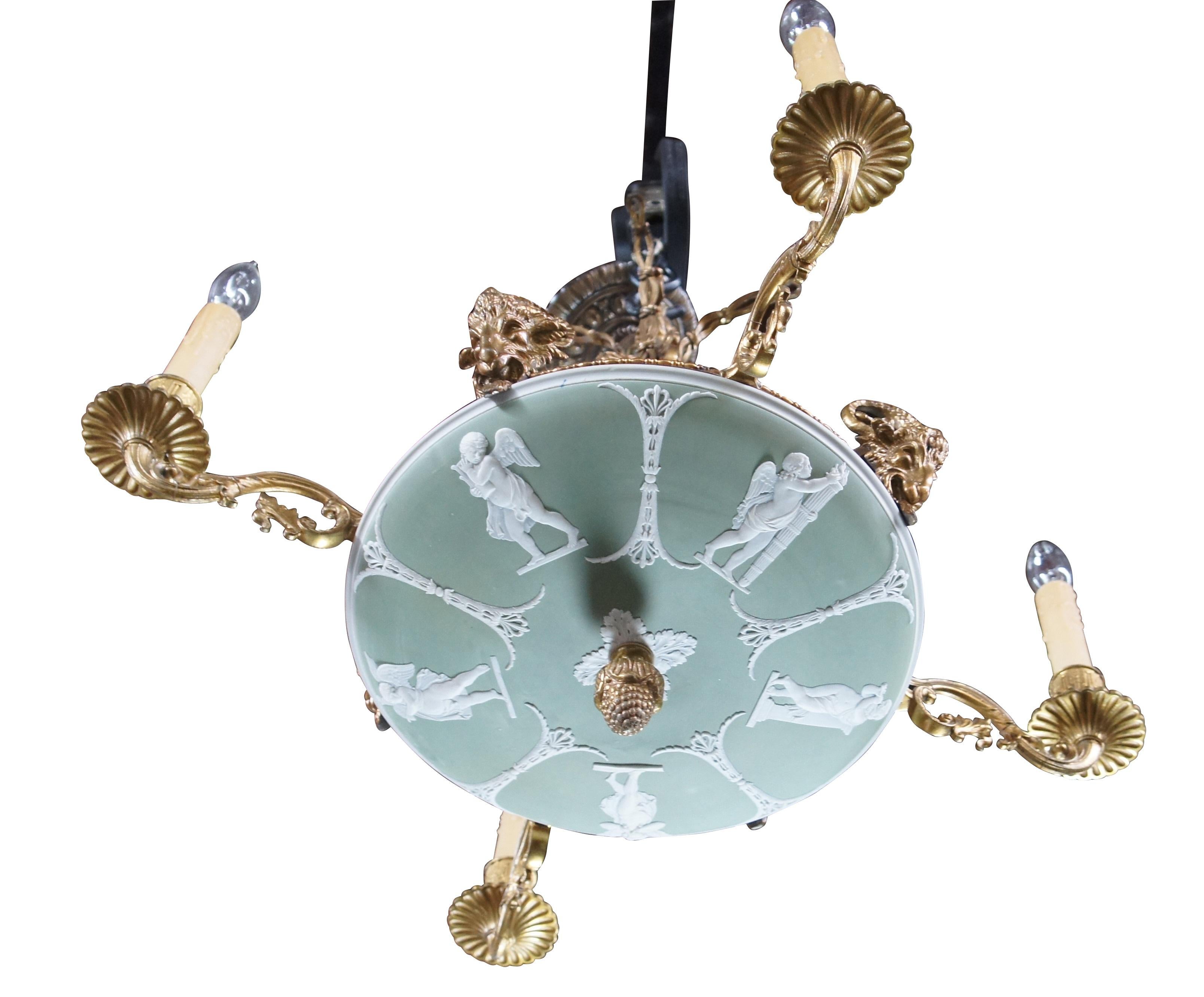 Wedgwood Neoclásico Verde Jasperware Camafeo Querubín Lámpara Colgante Victoriano en venta