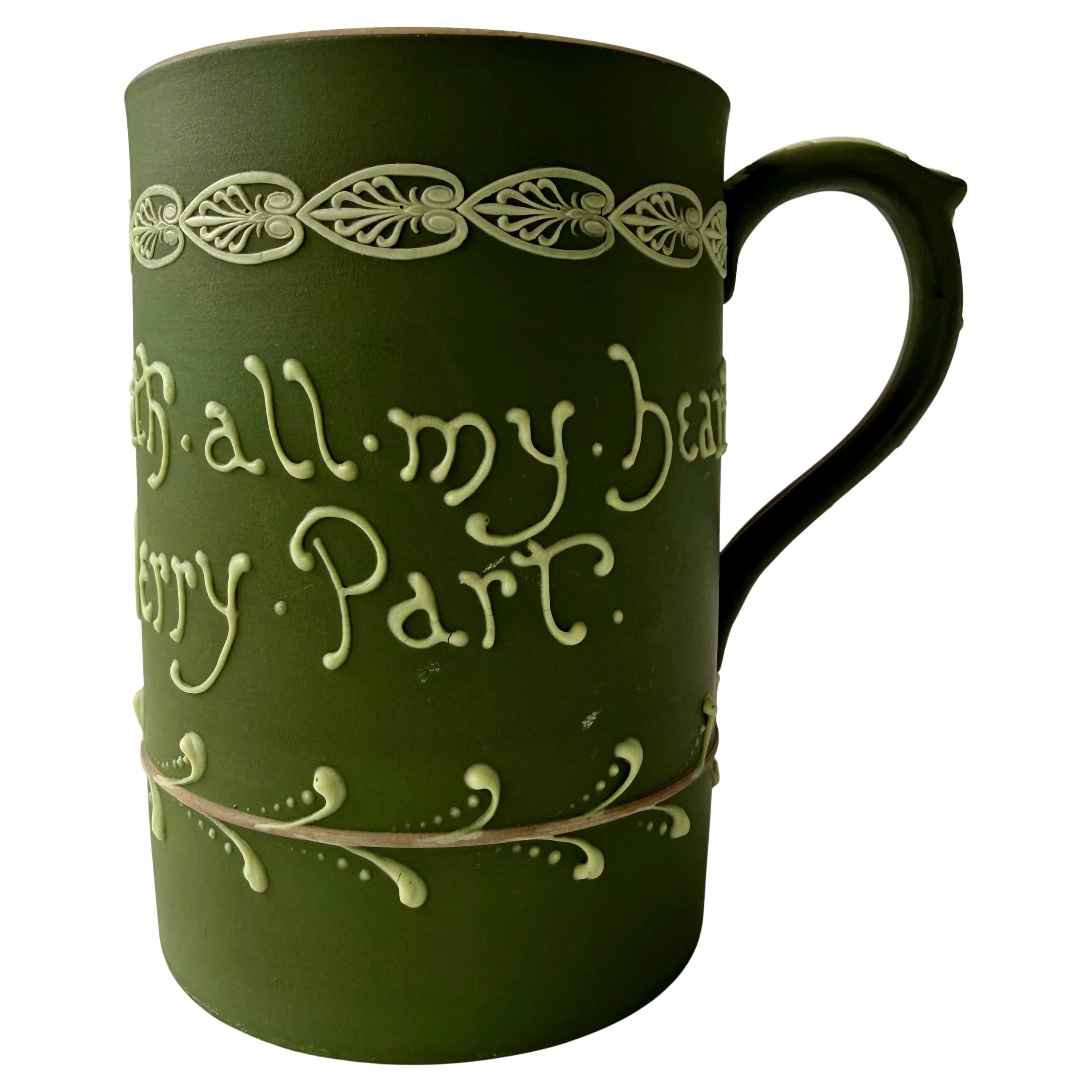 Wedgwood Olive Green Dip Sgraffito Jasper Ware Cider Mug For Sale