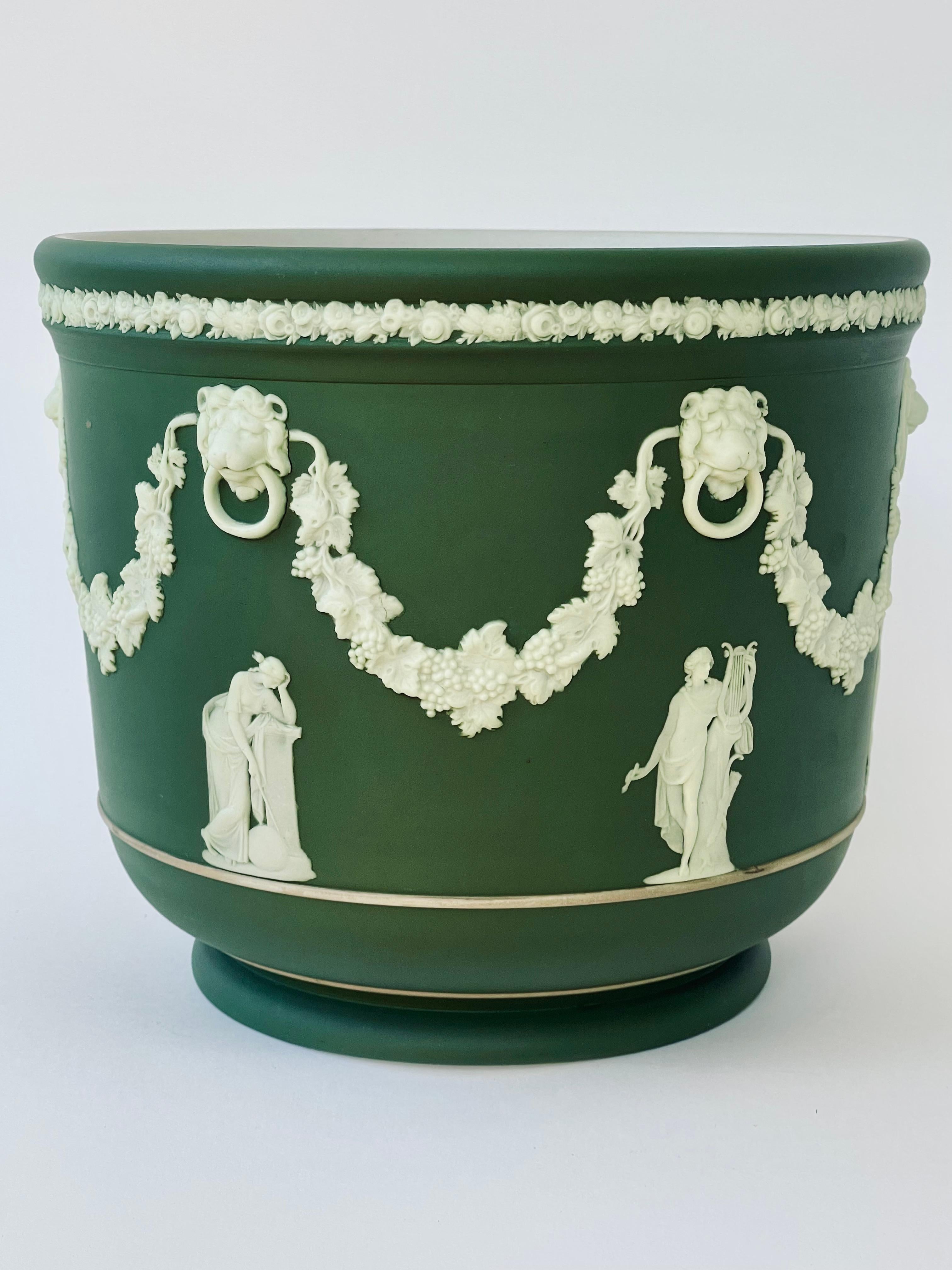 Hand-Crafted Wedgwood Olive Green Jasper Dip Stoneware Garden Pot