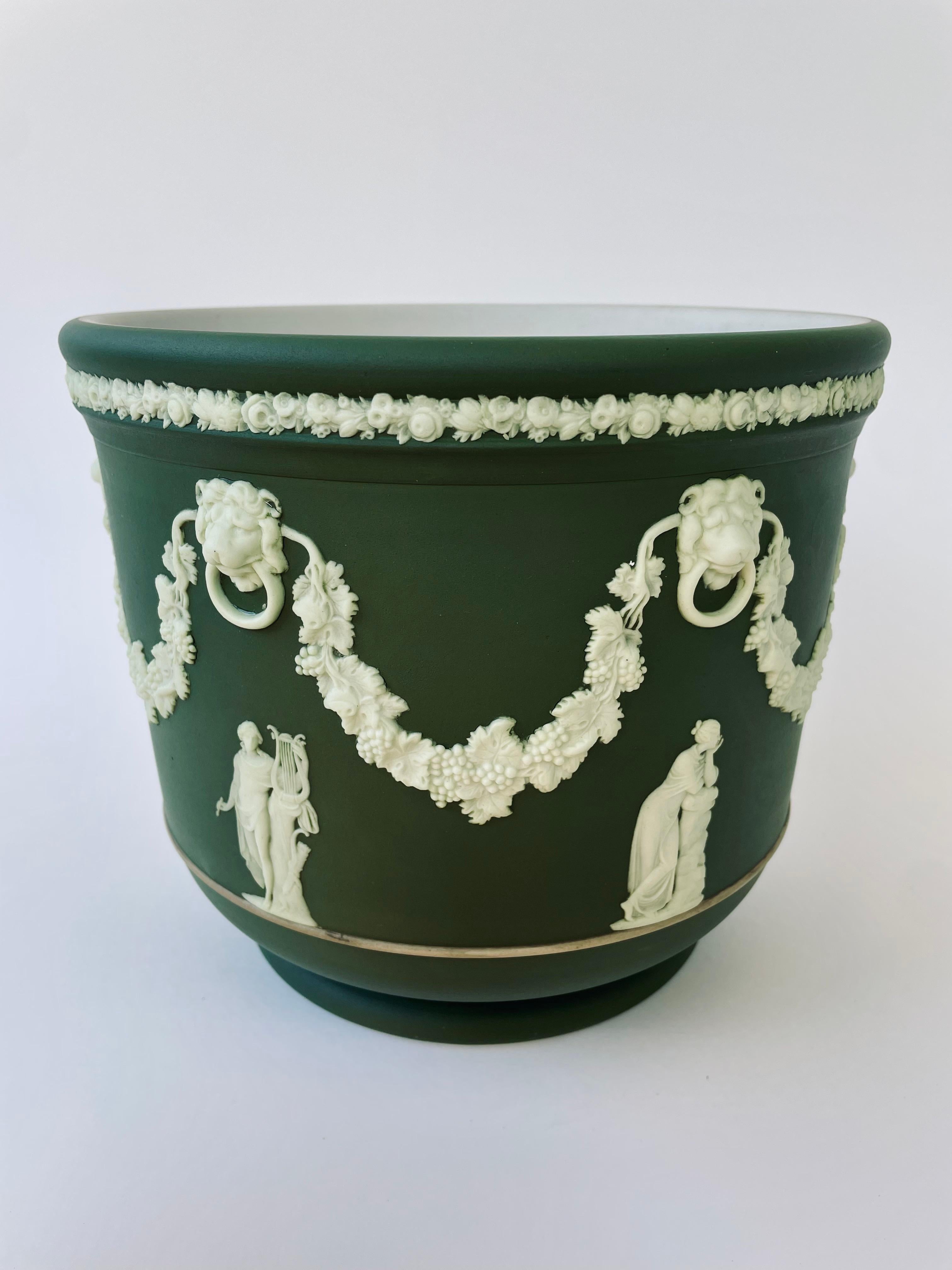 20th Century Wedgwood Olive Green Jasper Dip Stoneware Garden Pot