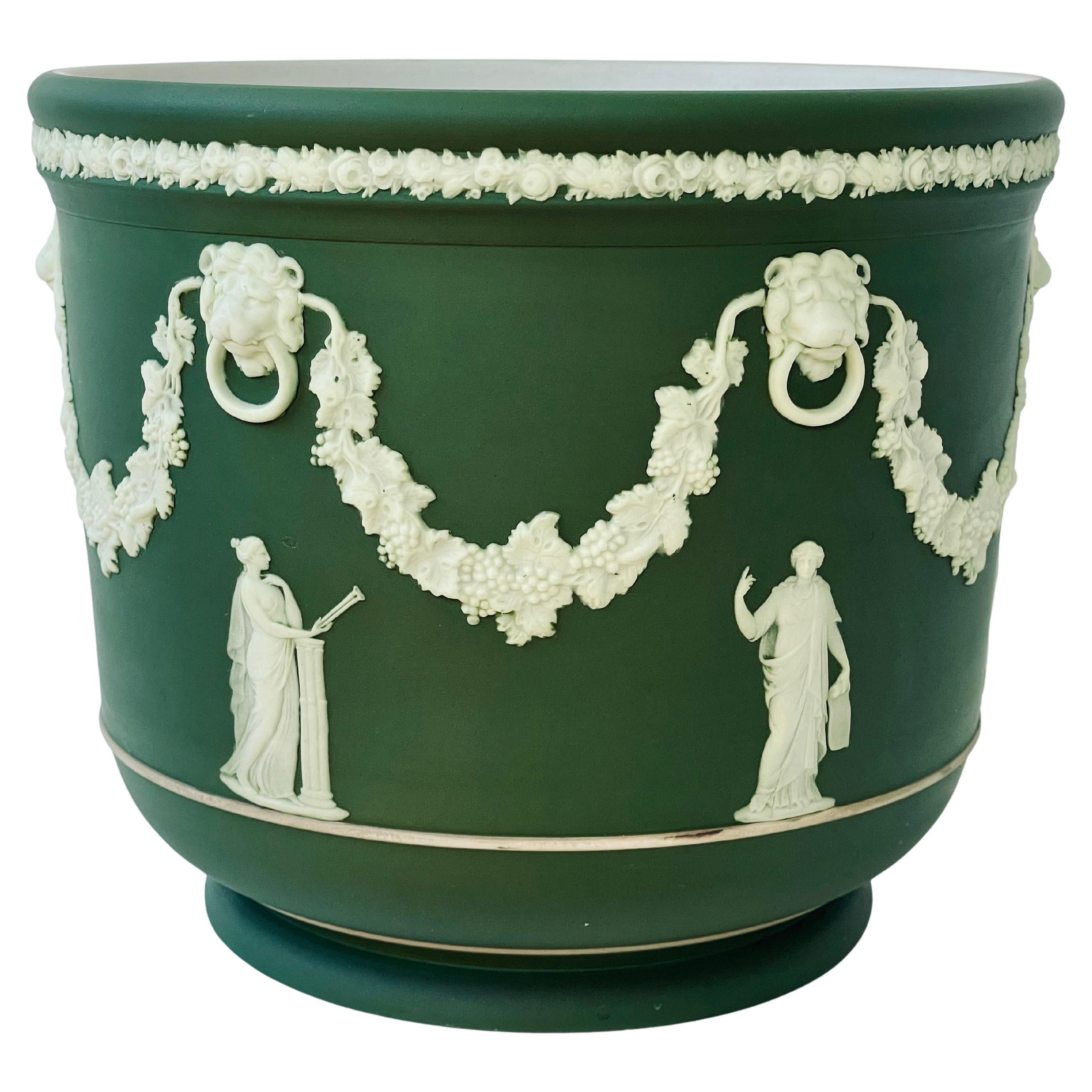 Wedgwood Maceta de jardín de gres por inmersión en jaspe verde oliva