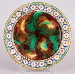 Wedgwood Pair Floral Rimmed Majolica Pottery Plates