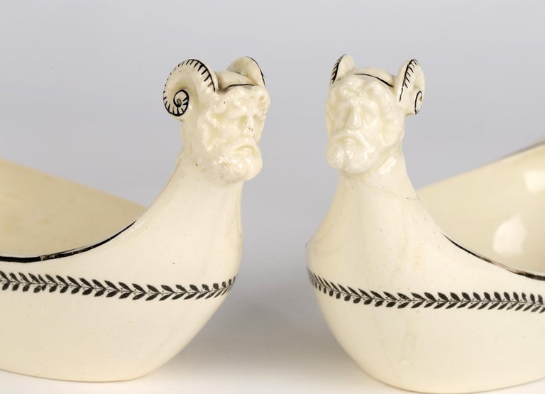 Egyptian Revival Wedgwood Pair Unusual Figural Creamware Sauce Boats For Sale