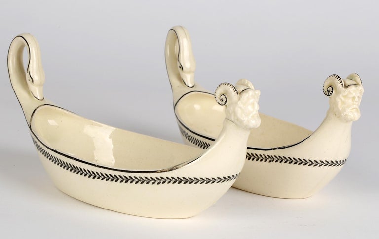 Glazed Wedgwood Pair Unusual Figural Creamware Sauce Boats For Sale