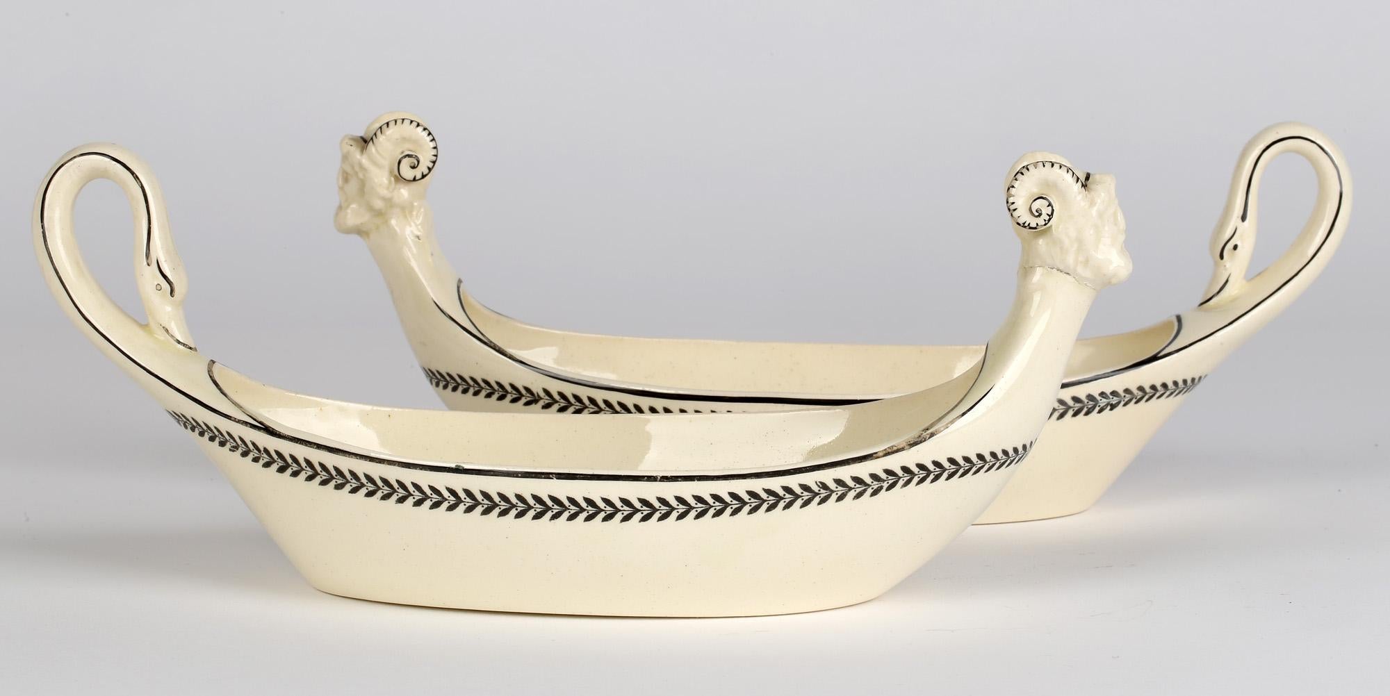 English Wedgwood Pair Unusual Figural Creamware Sauce Boats For Sale
