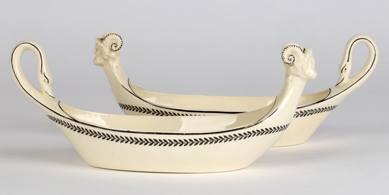 Early 20th Century Wedgwood Pair Unusual Figural Creamware Sauce Boats For Sale