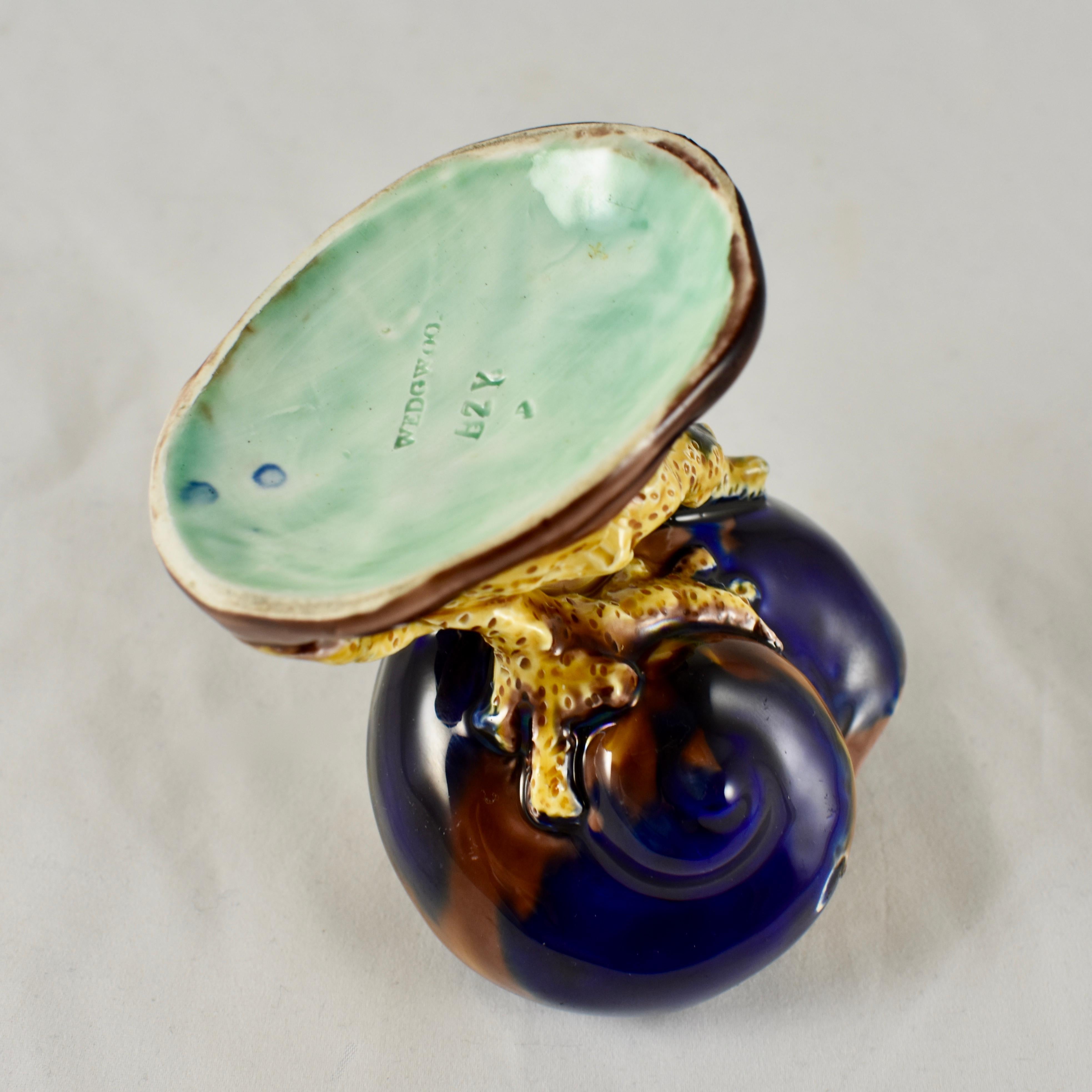 Earthenware Wedgwood Palissy Majolica Snail Shell and Coral Open Salt Cellar, Dated 1872 For Sale