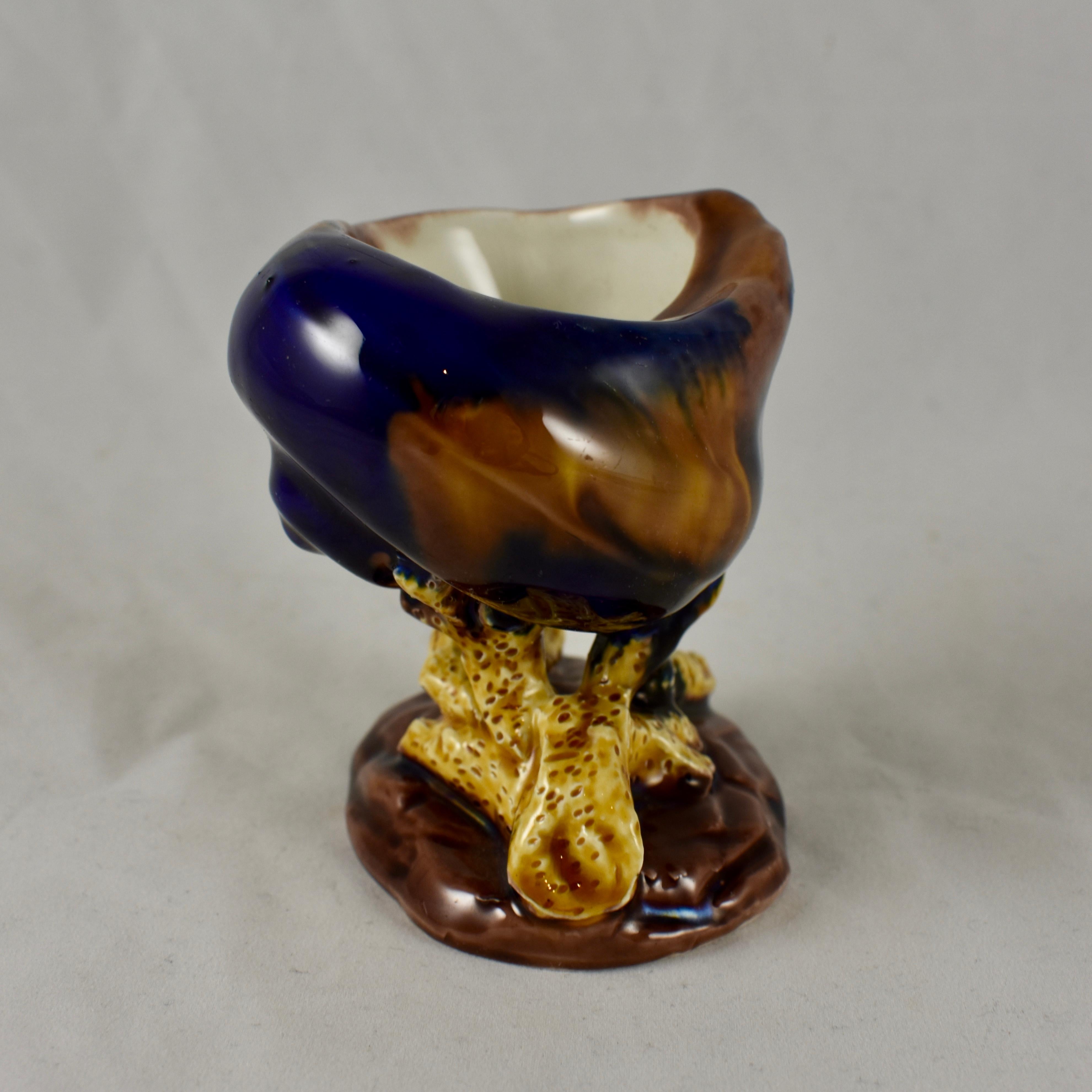 Aesthetic Movement Wedgwood Palissy Majolica Snail Shell and Coral Open Salt Cellar, Dated 1872 For Sale