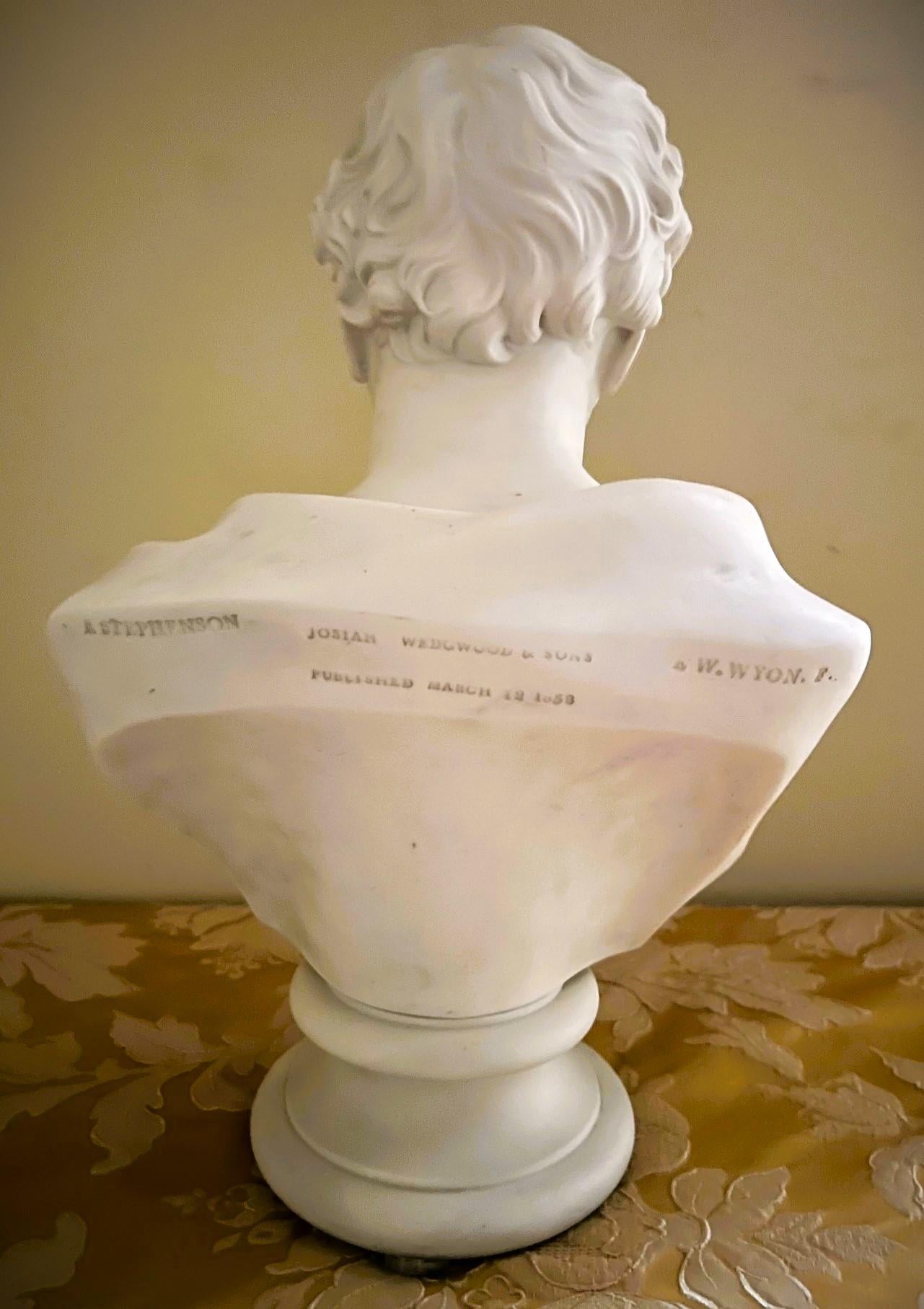 19th Century Wedgwood Parian Bust of Robert Stephenson by E. W. Wyon For Sale