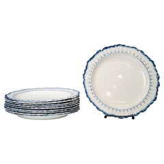 WEDGWOOD PEARLWARE BLUE AND WHITE FEATHER EDGE PLATES (10) .Circa 1785, England