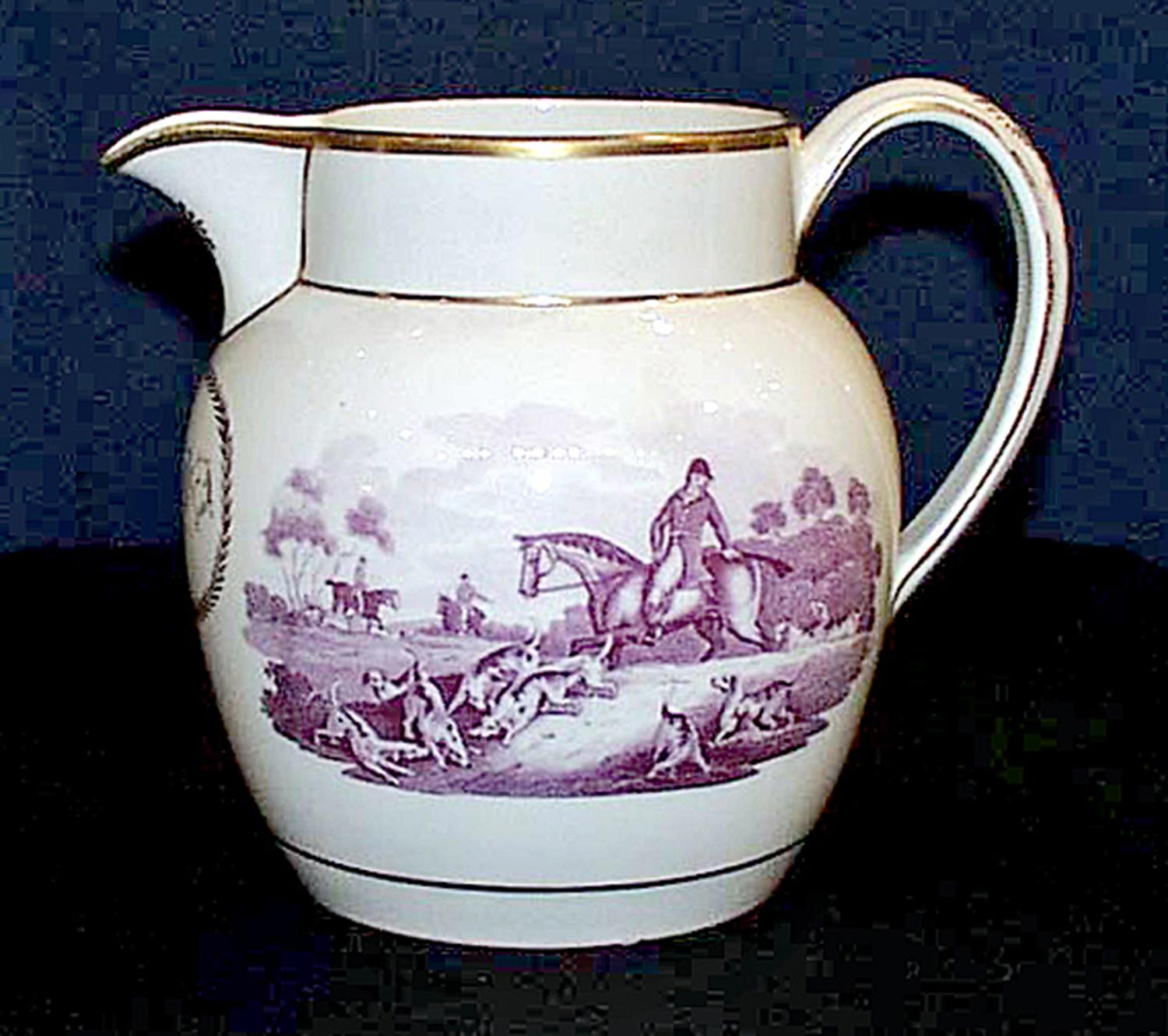 Georgian Wedgwood Pearlware Fox Hunting Jug, circa 1810 For Sale