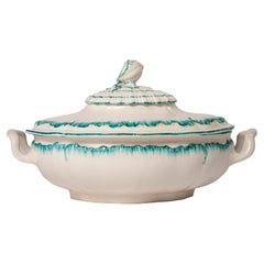 Zuppiera dipinta in bianco e verde di Wedgwood Pearlware con coperchio, circa 1800, Inghilterra