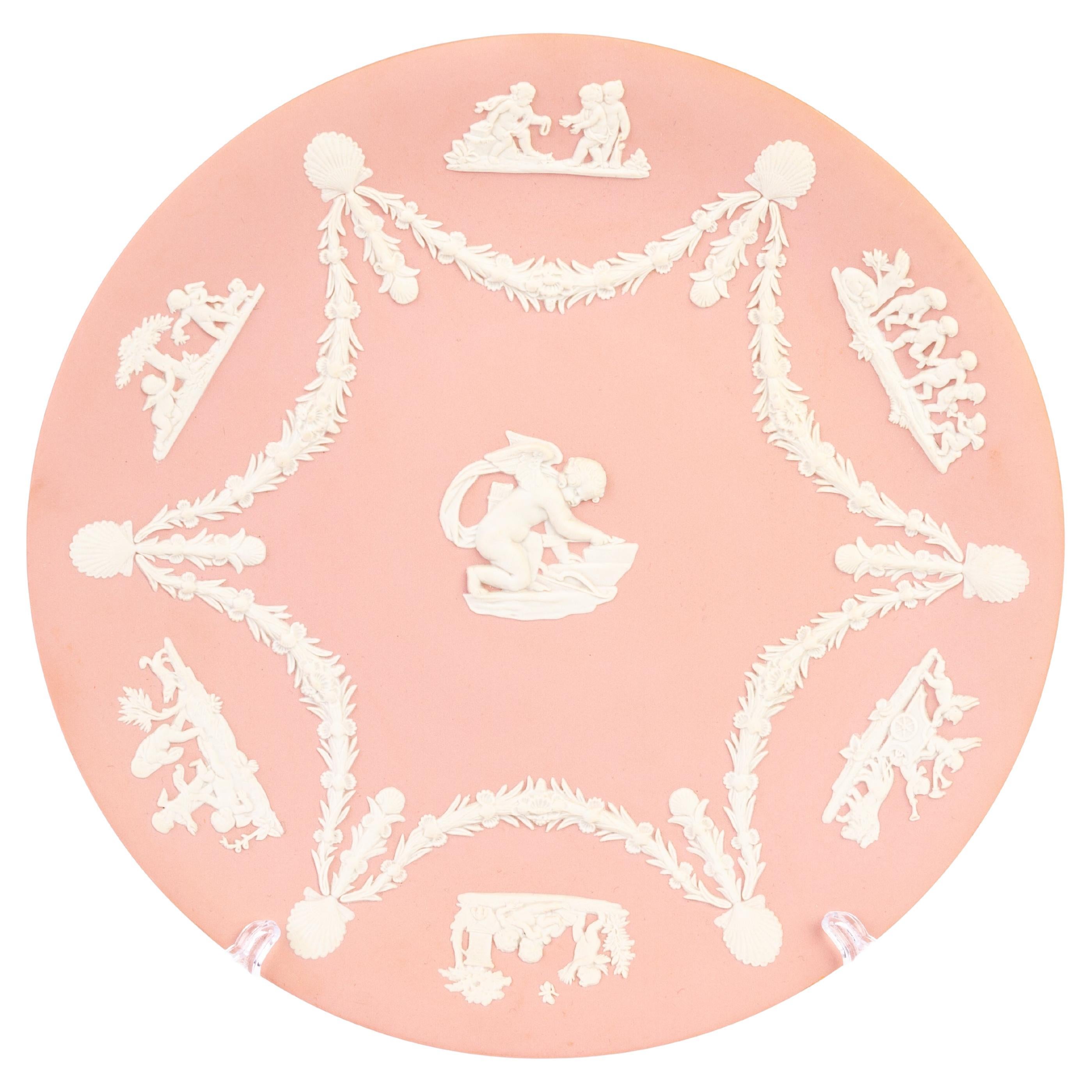 Wedgwood Pink Jasperware Putti Plate  For Sale